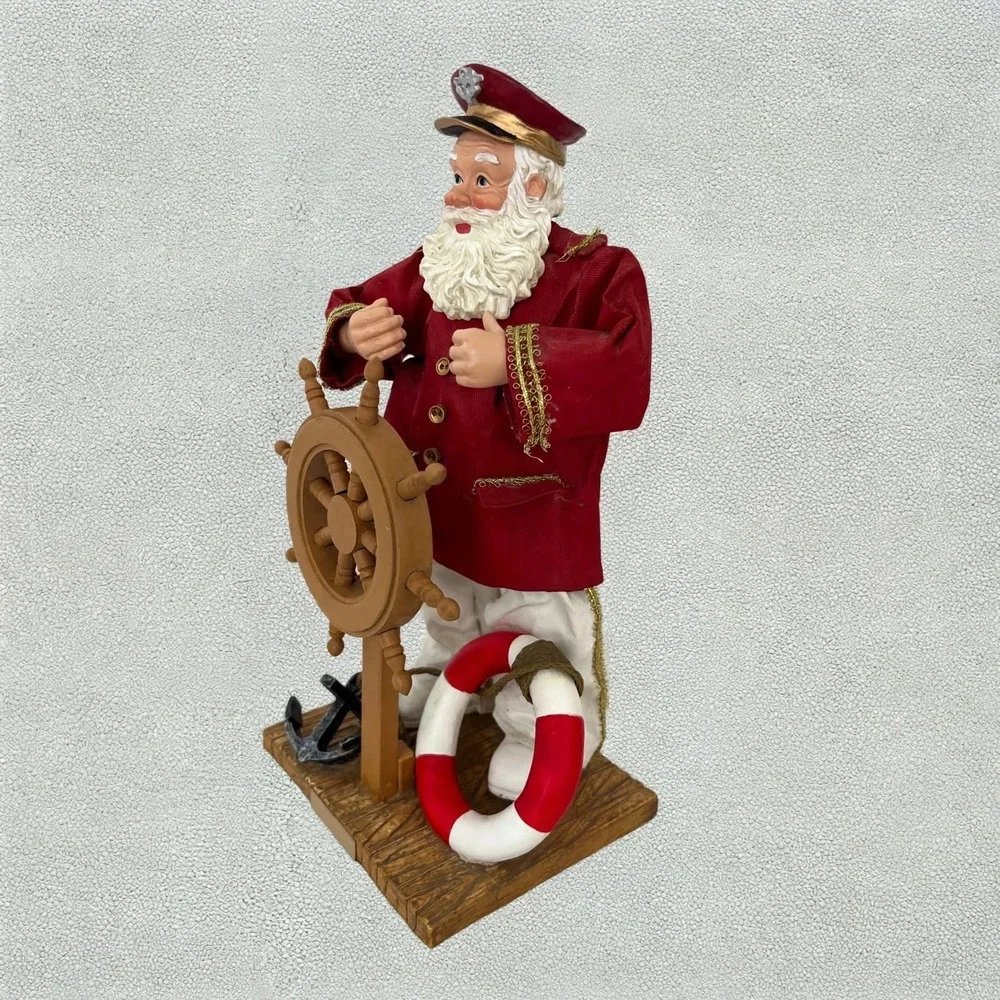 Nautical Sea Captain Santa Claus Figurine Ships Wheel Anchor Christmas Decor